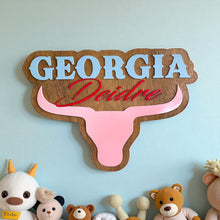 Load image into Gallery viewer, Name Sign - Bull Head - Custom