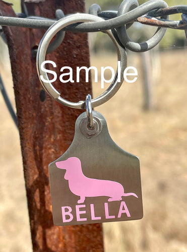 AA - Cattle Tag - Stainless Steel or Cowhide - Dog Breed + Name