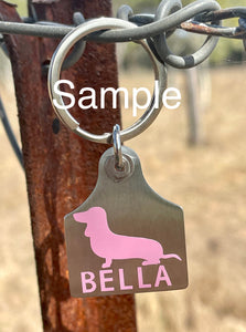 AA - Cattle Tag - Stainless Steel or Cowhide - Dog Breed + Name