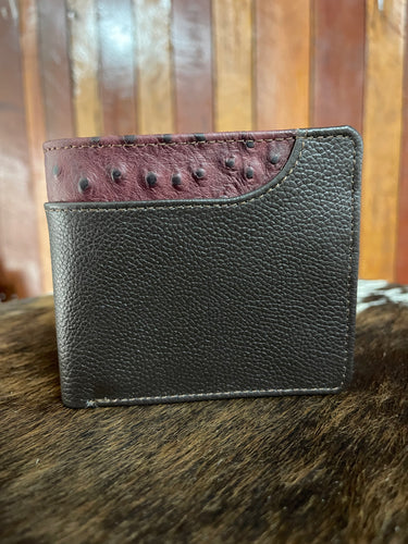 Wallet No Clip - Barcoo - Brown with Shiraz Ostrich