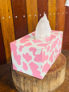Tissue Box - Pink & White Cowhide Print