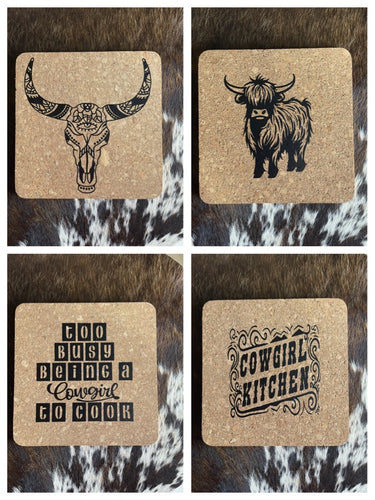 Cork Placemat - Pot Stand - Cowgirls 4 Pack