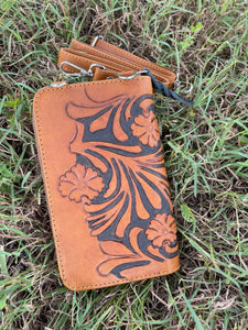 Phone Purse - Wallet - CROWN 👑 Tooled Tan & Black