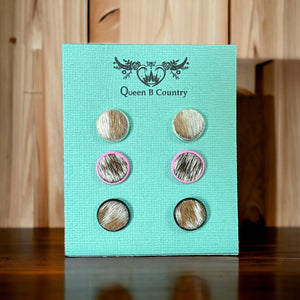 Cowhide Stud Earring 3 Pack