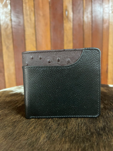 Wallet No Clip - Barcoo - Black with Brandy Ostrich