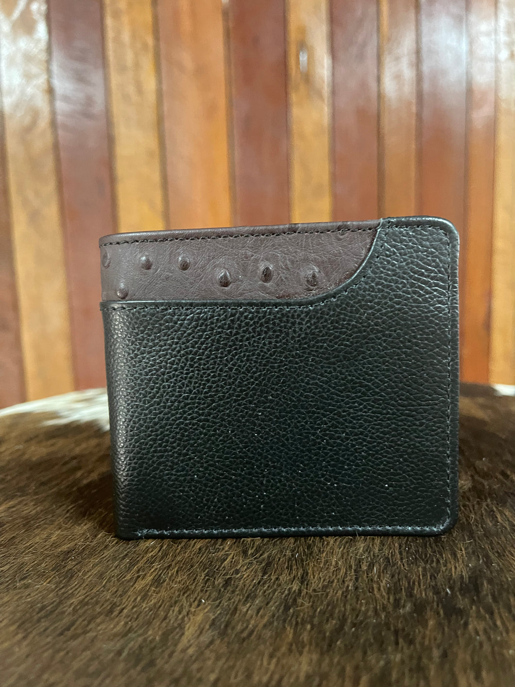 Wallet No Clip - Barcoo - Black with Brandy Ostrich