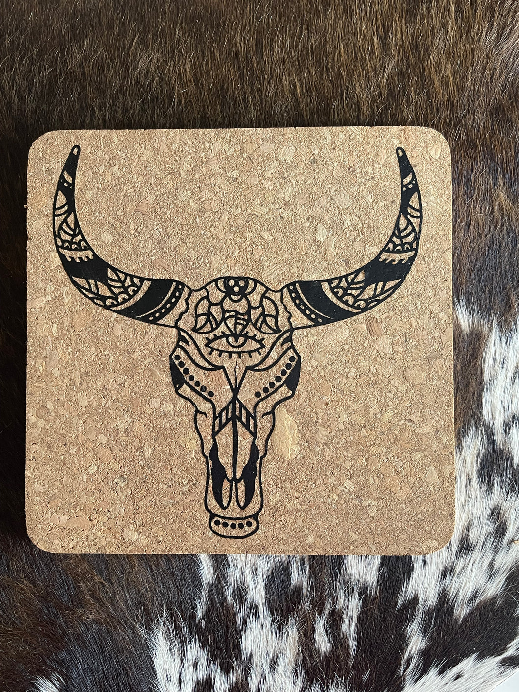 Cork Placemat - Pot Stand - Bull Skull