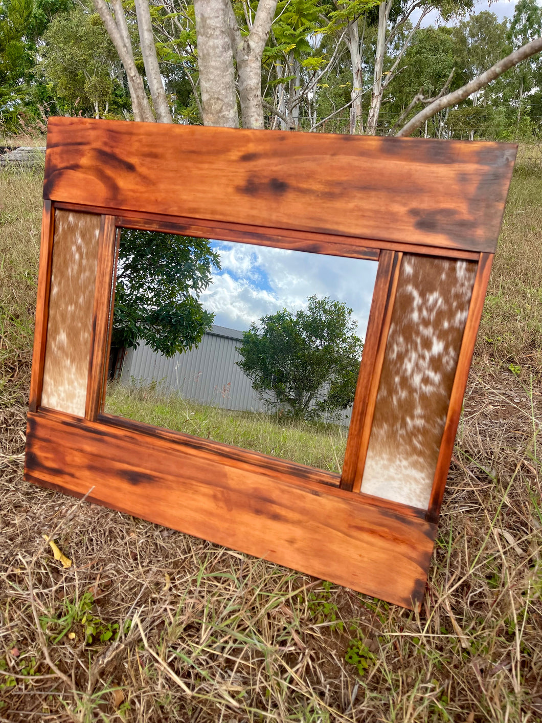 Mirror - Cowhide and Timber