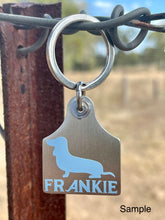 Load image into Gallery viewer, AA - Cattle Tag - Stainless Steel or Cowhide - Dog Breed + Name