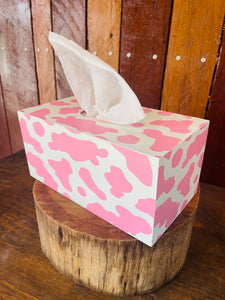 Tissue Box - Pink & White Cowhide Print