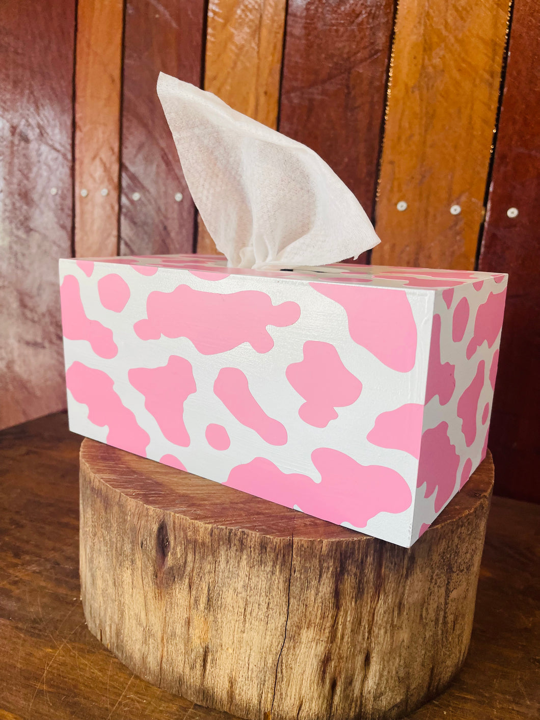 Tissue Box - Pink & White Cowhide Print