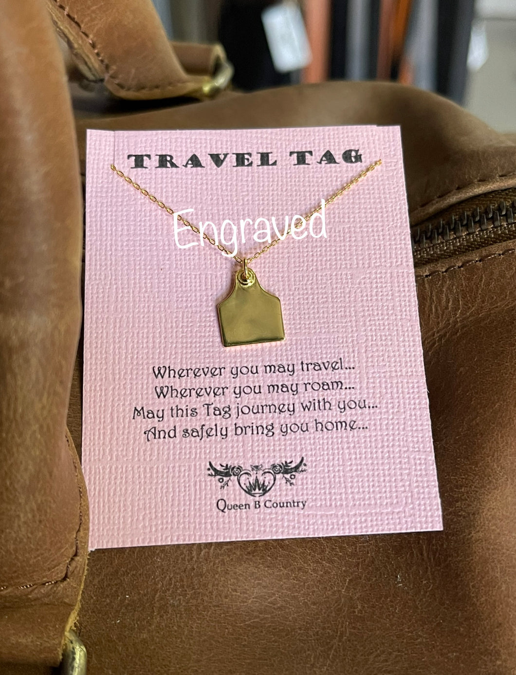 AAA Travel Tag Necklace Yellow Gold ENGRAVED