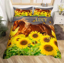 Load image into Gallery viewer, Doona Cover - Personalised Horse + Sunflowers 🌻
