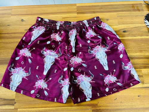 Boxer Shorts - Maroon & Floral Skulls