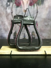 Load image into Gallery viewer, Stirrups - Brown Leather with Pink Leather Stitching
