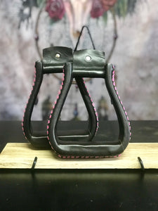 Stirrups - Brown Leather with Pink Leather Stitching