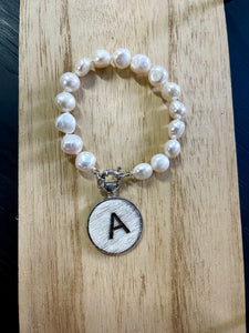 Bracelet - Genuine Freshwater Pearl + Branded Initial