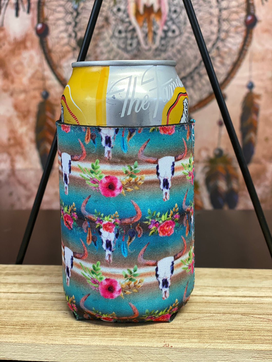 Bull Skull Neoprene Stubby Cooler - Blue