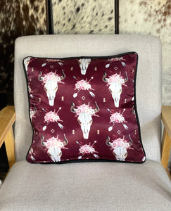 Cushion Cover - Burgundy + Skulls
