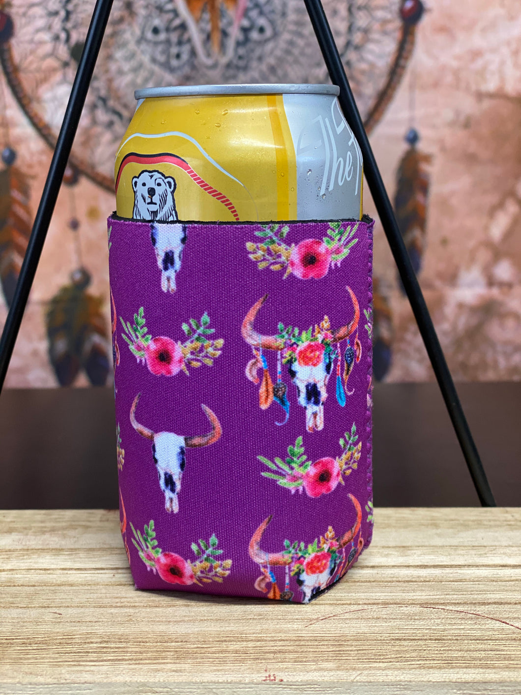Bull Skull Neoprene Stubby Cooler - Purple