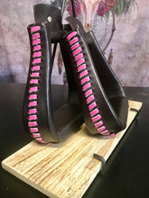 Load image into Gallery viewer, Stirrups - Brown Leather with Pink Leather Stitching