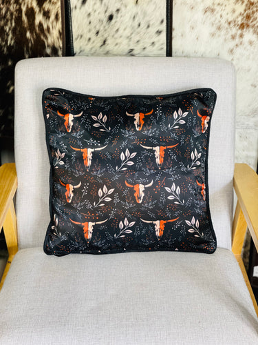 Cushion Cover - Black + Orange Skulls