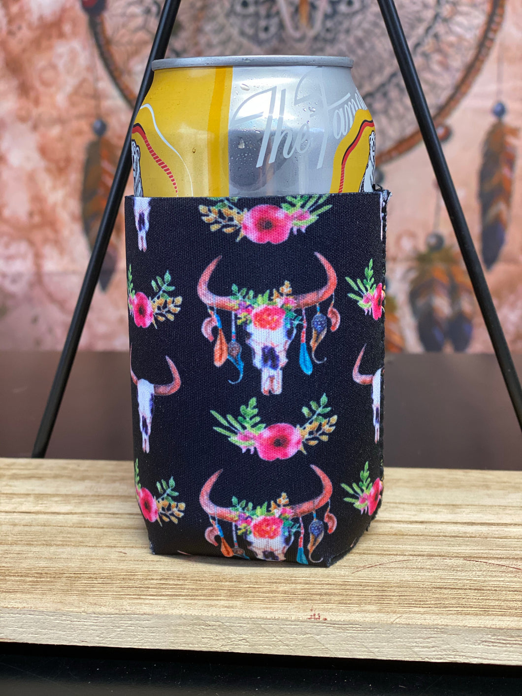 Bull Skull Neoprene Stubby Cooler - Black