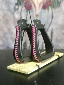 Stirrups - Brown Leather with Pink Leather Stitching