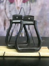 Load image into Gallery viewer, Stirrups - Brown Leather with Blue Leather Stitching