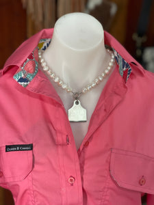 Necklace - Pearl + Cattle Tag Pendant