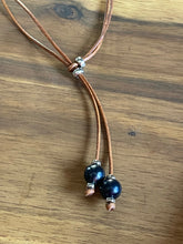 Load image into Gallery viewer, Necklace - ‘Maya’ - Tan Leather &amp; Black Pearls