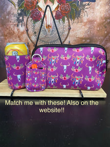 Bull Skull Neoprene Stubby Cooler - Purple