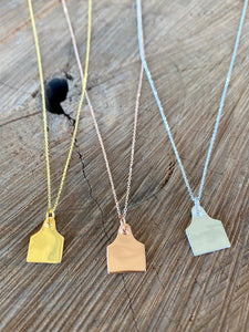 AAA - Necklace - Cattle Ear Tag - Pendant & Chain - Sterling Silver, Rose Gold, Yellow Gold