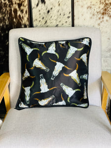 Cushion Cover - Black + Silver Skulls