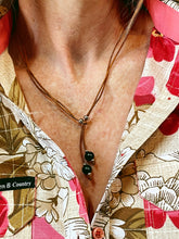 Load image into Gallery viewer, Necklace - ‘Maya’ - Tan Leather &amp; Black Pearls