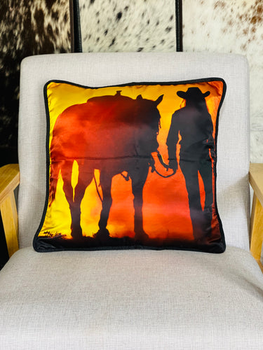 Cushion Cover - Sunset Horse + Rider Walking