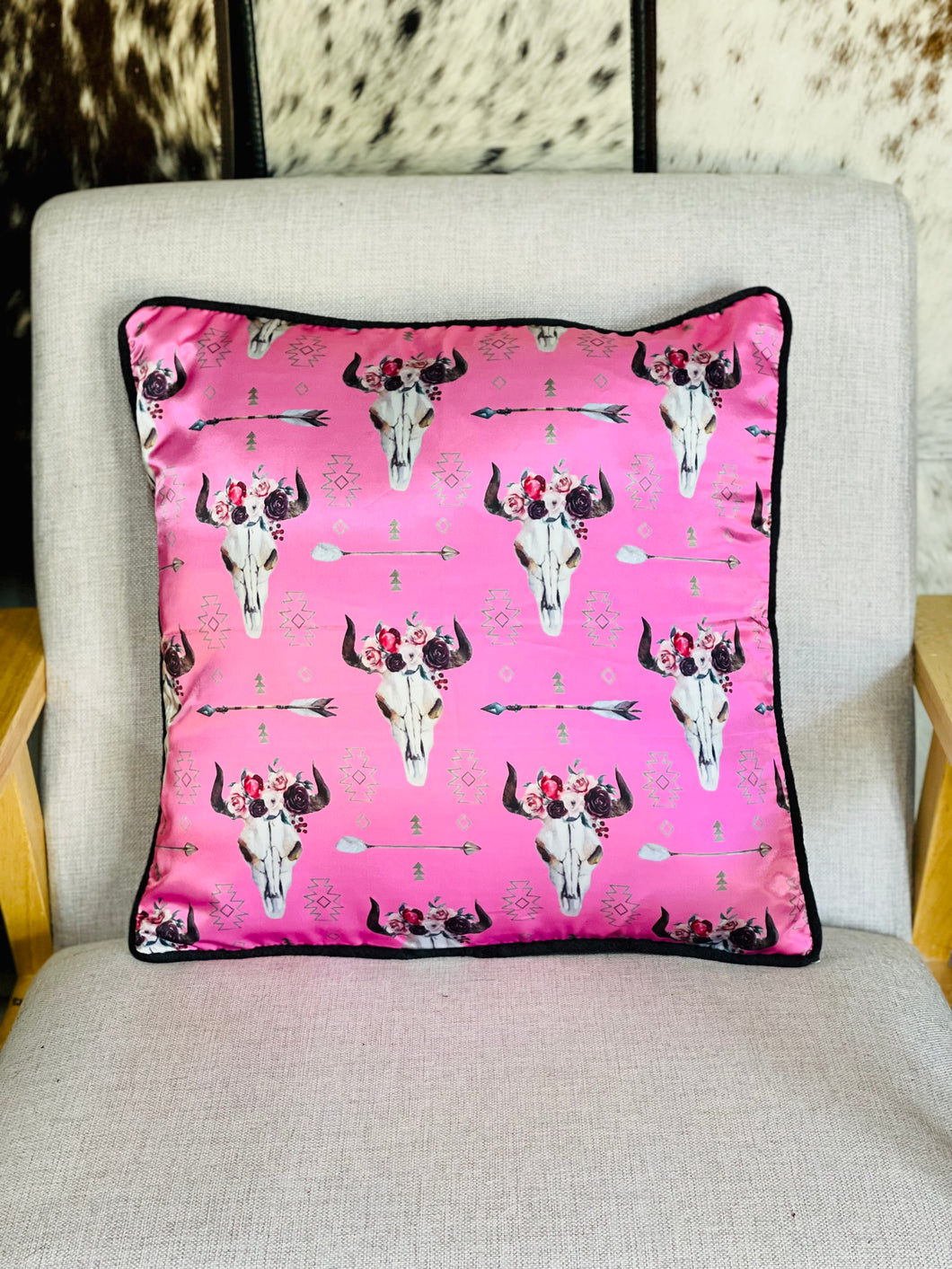 Cushion Cover - Pink + Floral Skulls