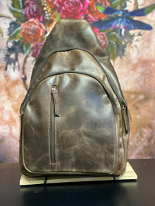 Backpack Sling Crossbody - Brown Leather