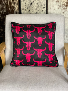 Cushion Cover - Black + Hot Pink Skulls