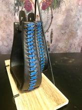 Load image into Gallery viewer, Stirrups - Brown Leather with Blue Leather Stitching