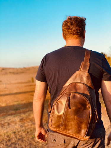Backpack Sling Crossbody - Brown Leather